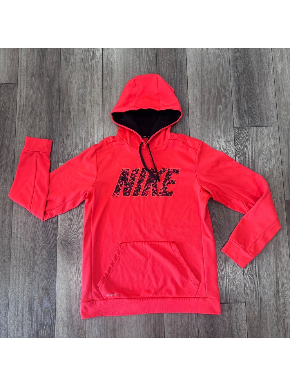 Nike Therma-Fit coral Red Pullover Hoodie with Black Camo Logo